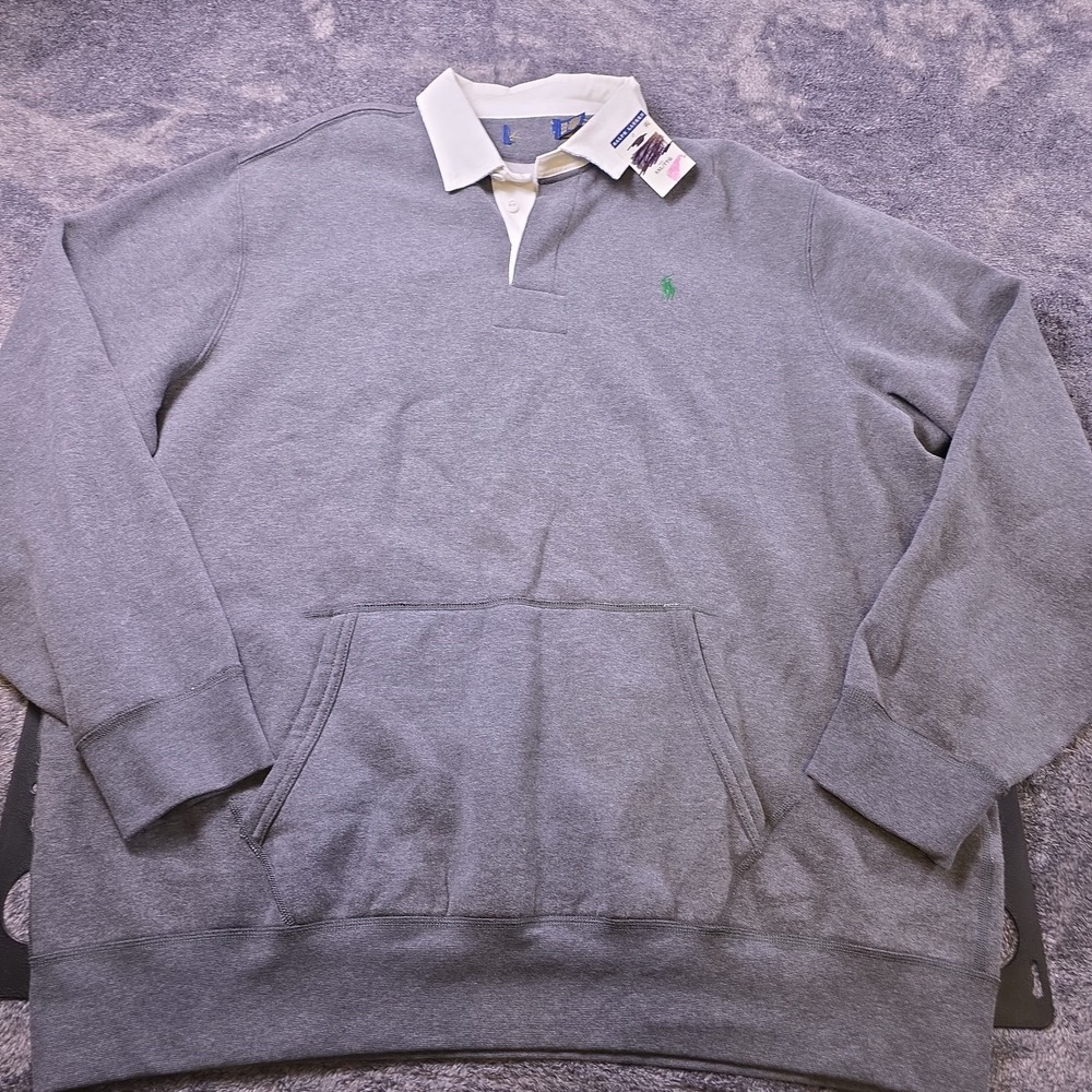 Polo Ralph Lauren Rugby Fleece Shirt Mens XXL Gray Pony Pouch Pocket Sweater